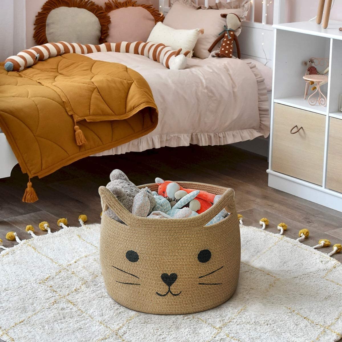 Alby Large Woven Jute Rope Rectangular Storage Basket, Laundry Basket Organizer For Toys, Blanket, Clothes, Towels, Gifts|Pet Gi